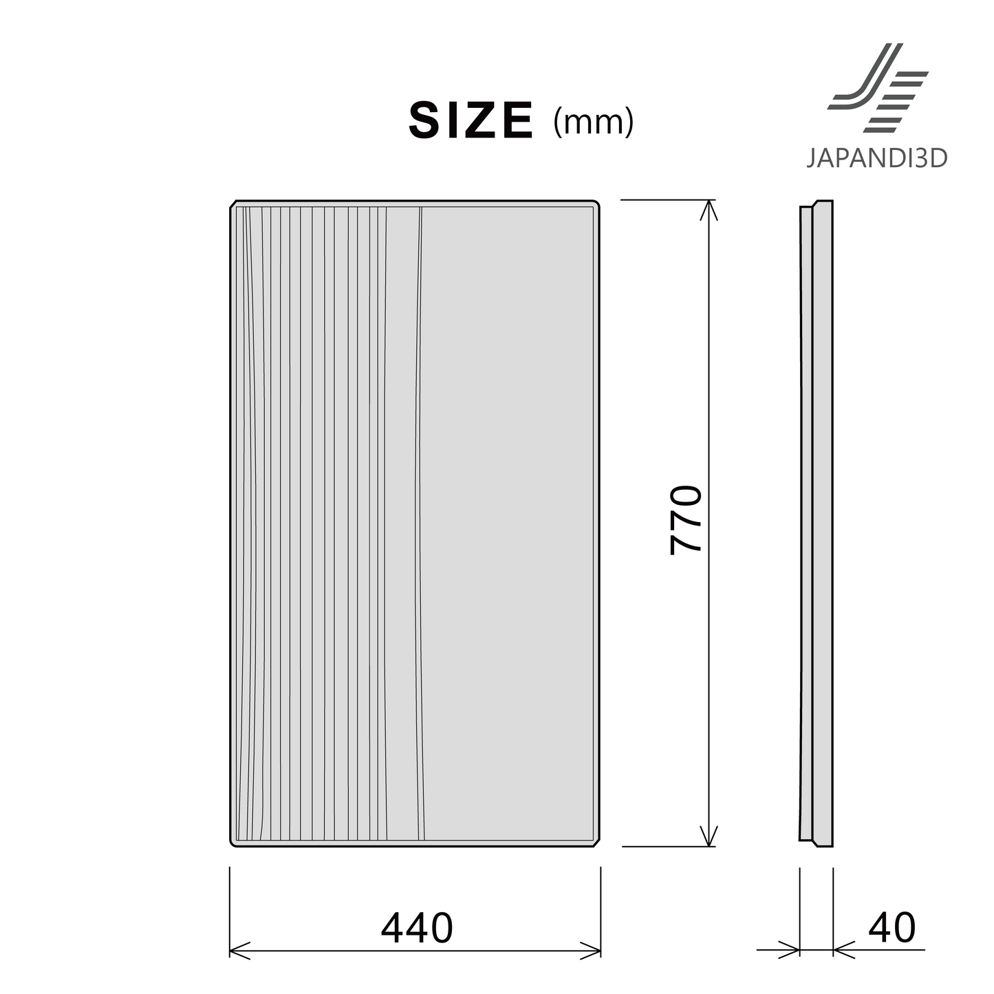 Relief Panel Strata dimensions chart, W440 H770 D40, 3D model FBX GLB for interior rendering