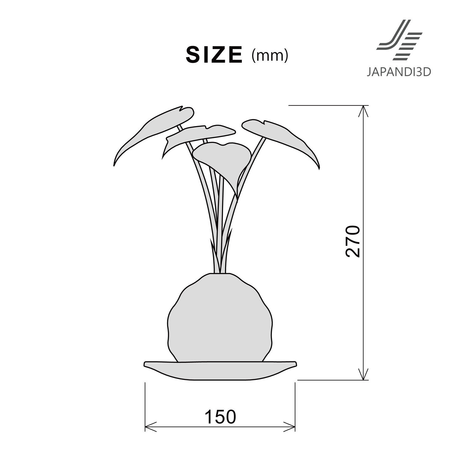 KOKEDAMA Plant Size Chart - Dimensions Width 150mm Height 320mm - Specifications