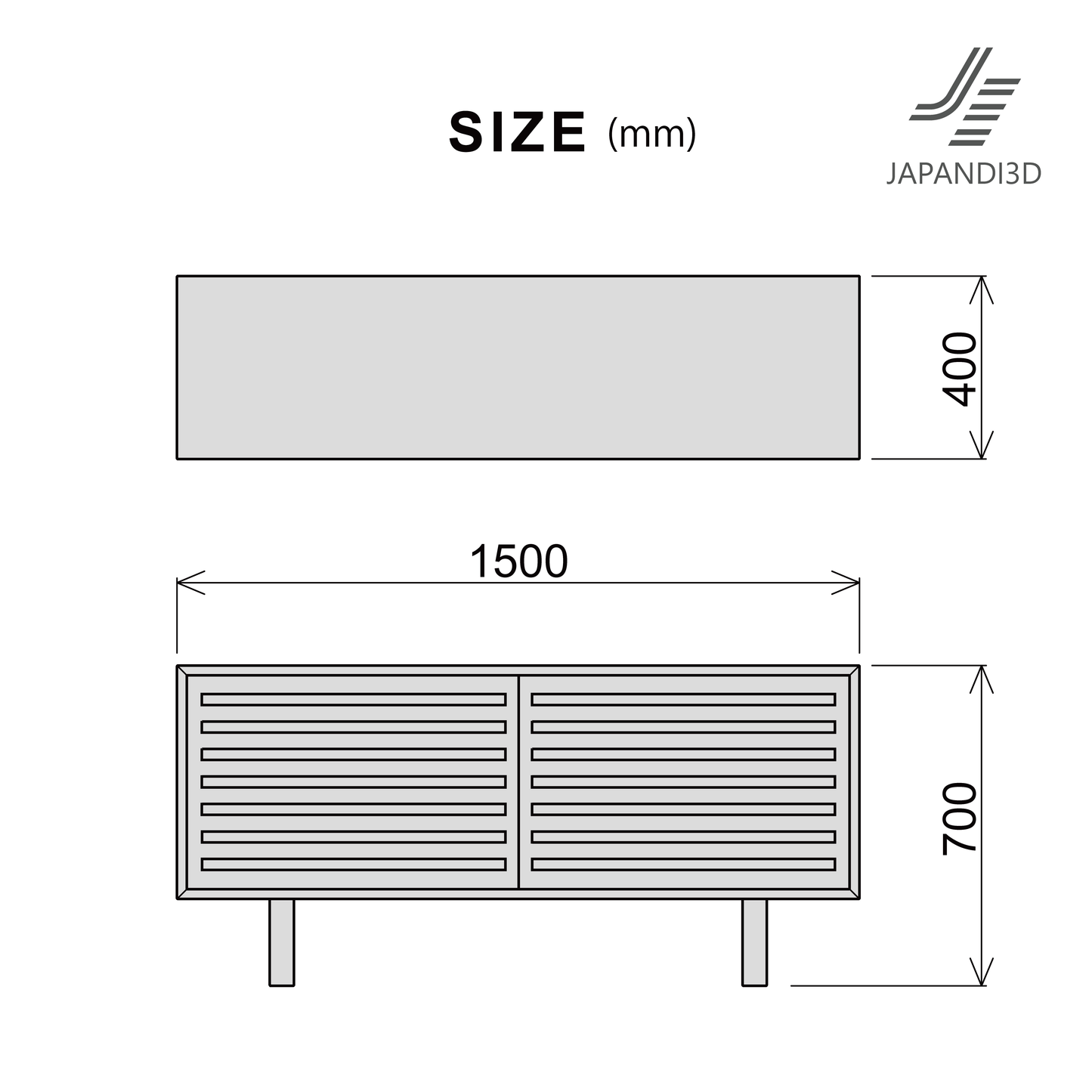 Cabinet W1500 dimensions – W1500 × D400 × H700mm, Japandi 3D model