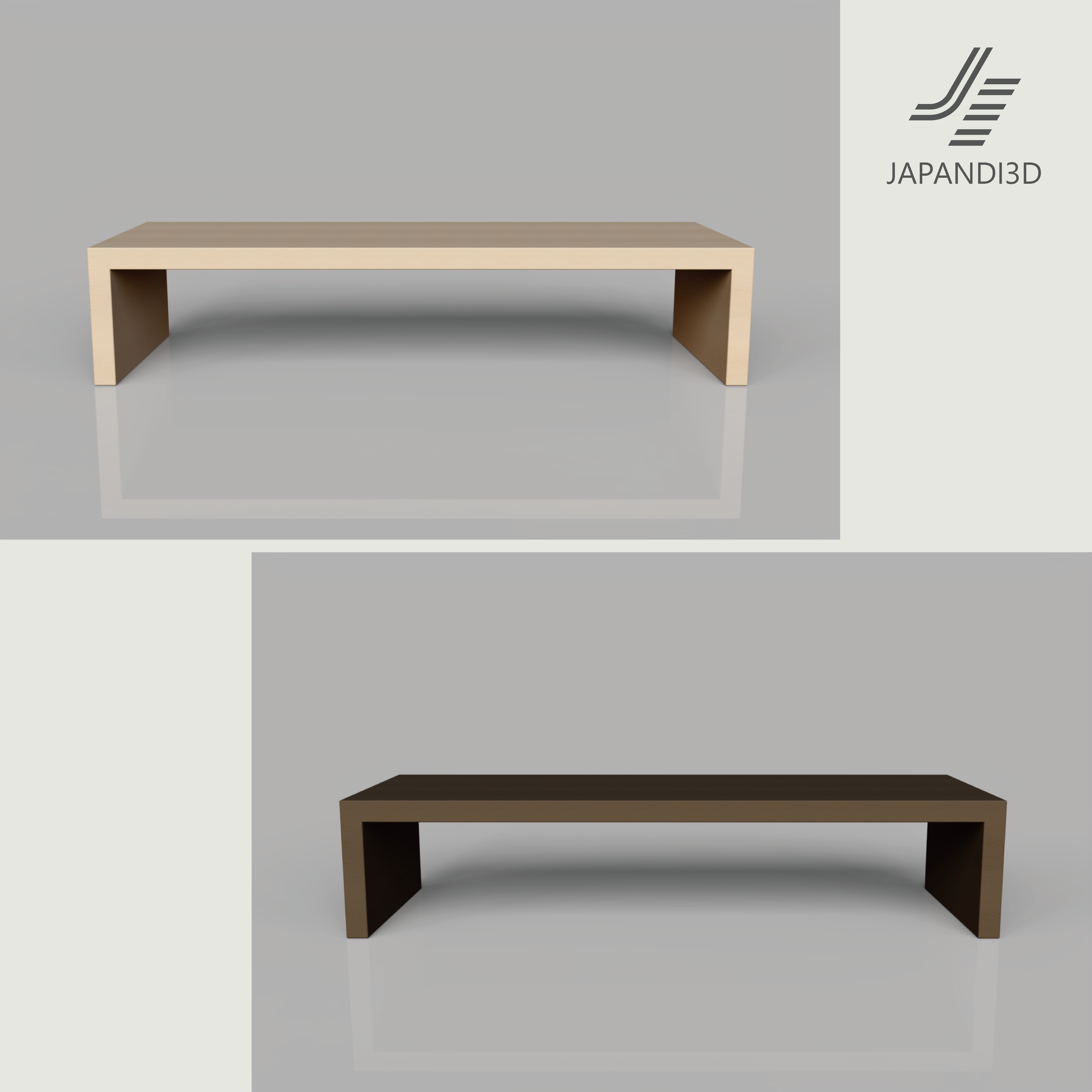Low Table (W1500) 2-Colors 3D Model (FBX/GLB) | JAPANDI 3D