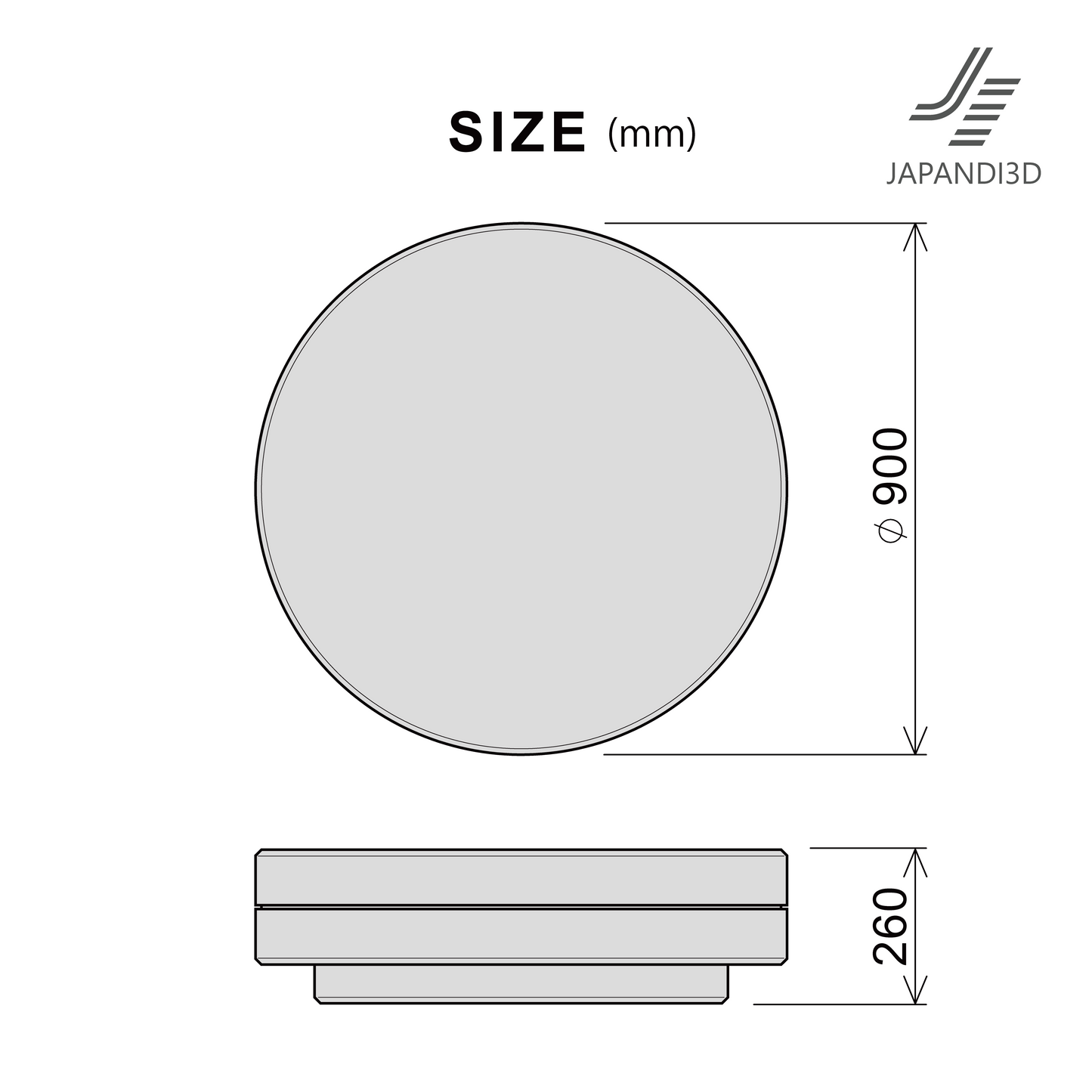 Stone Coffee Table dimensions chart, φ900 H260, 3D model FBX GLB for interior rendering