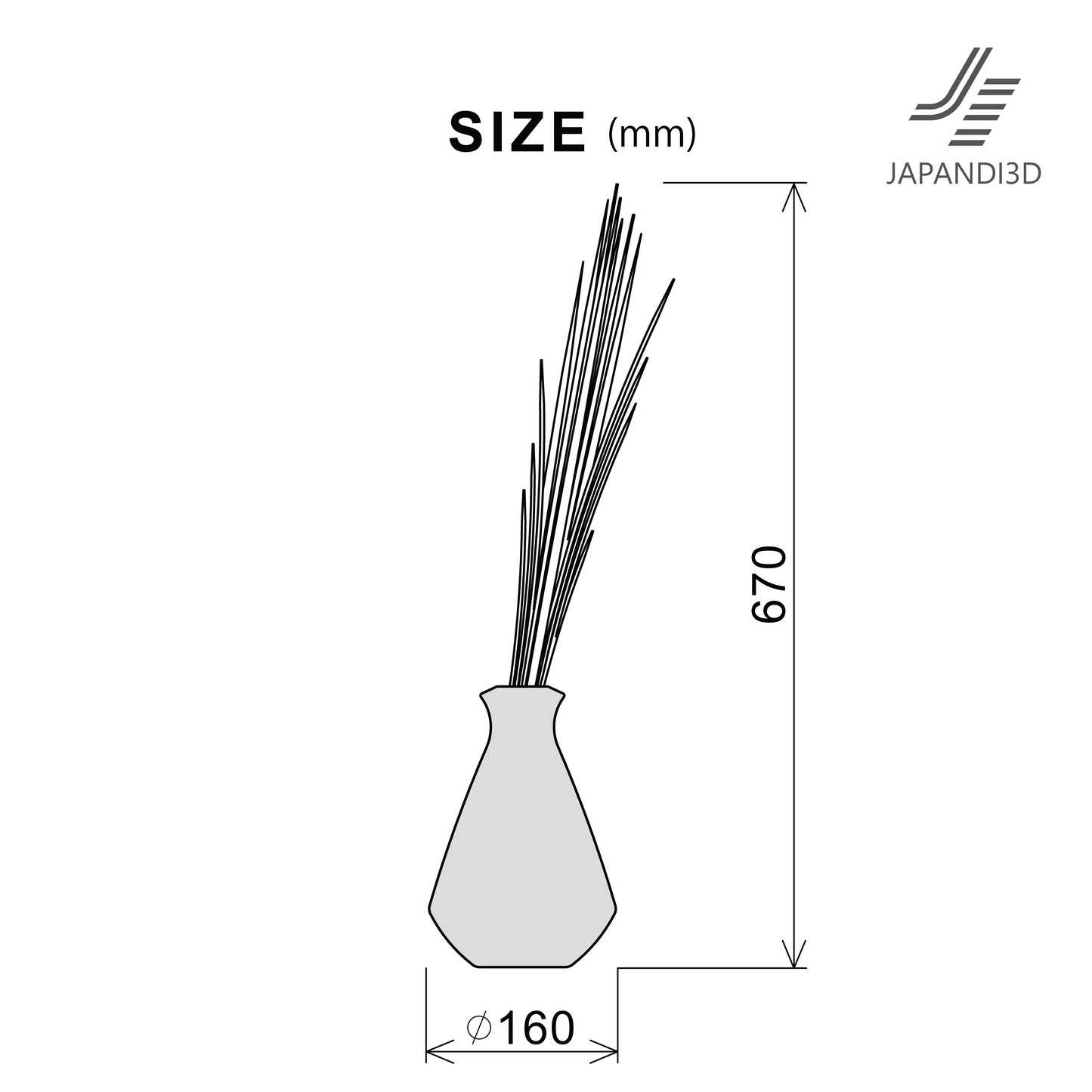 Decorative Stems Size Chart - Dimensions Height 660mm Diameter 150mm - Specifications and Measurements
