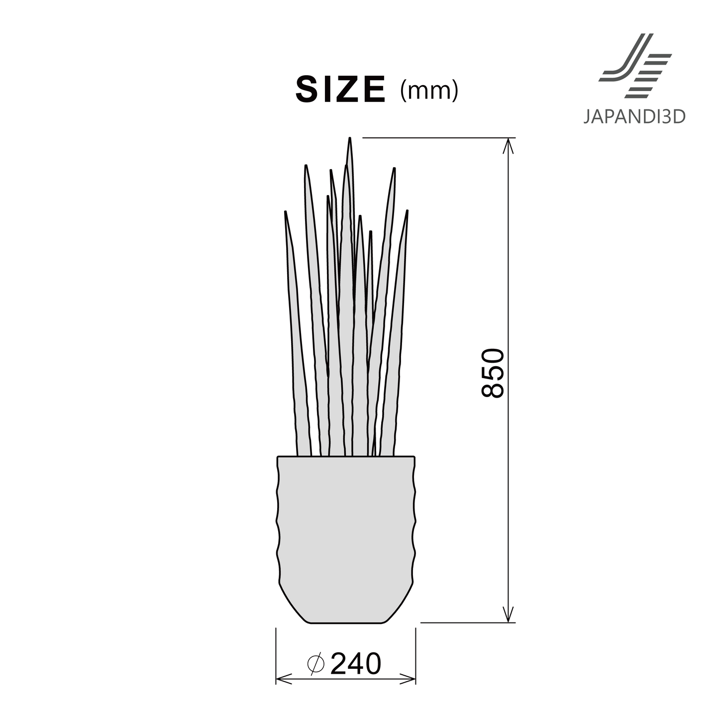Sansevieria 3D model dimensions – 850mm height, 240mm pot diameter