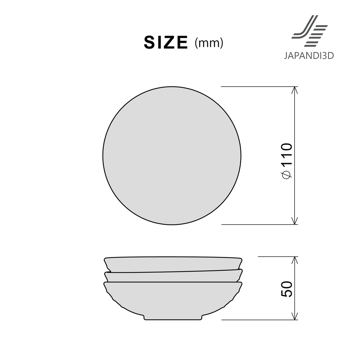 The free sample size chart for Free Download: Small Plate shows a stack of three plates measuring Dia. 110 x H50 mm.