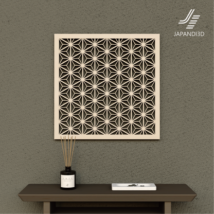 Wall Art KUMIKO Asanoha W600 H600mm Gray – kumiko wall art 3D model against white wall, FBX GLB