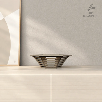 A close-up of the Layered Wood Object shows the open gaps and repeated rhythm created by its stacked wooden frames.