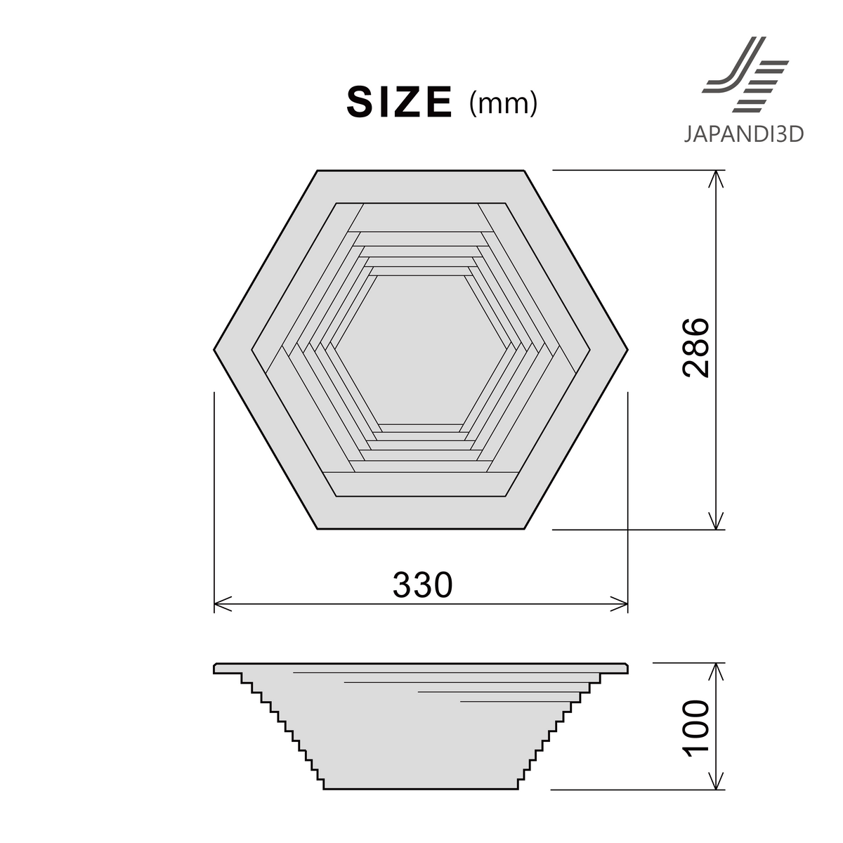 The Layered Wood Object size chart shows dimensions of W330 x D286 x H100 mm.