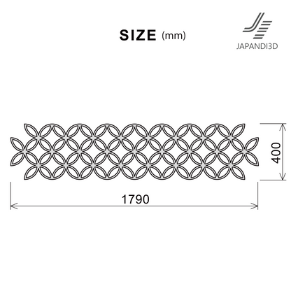 The Wall Art – KUMIKO "SHIPPO" size chart shows dimensions of W1790 x H400 mm.