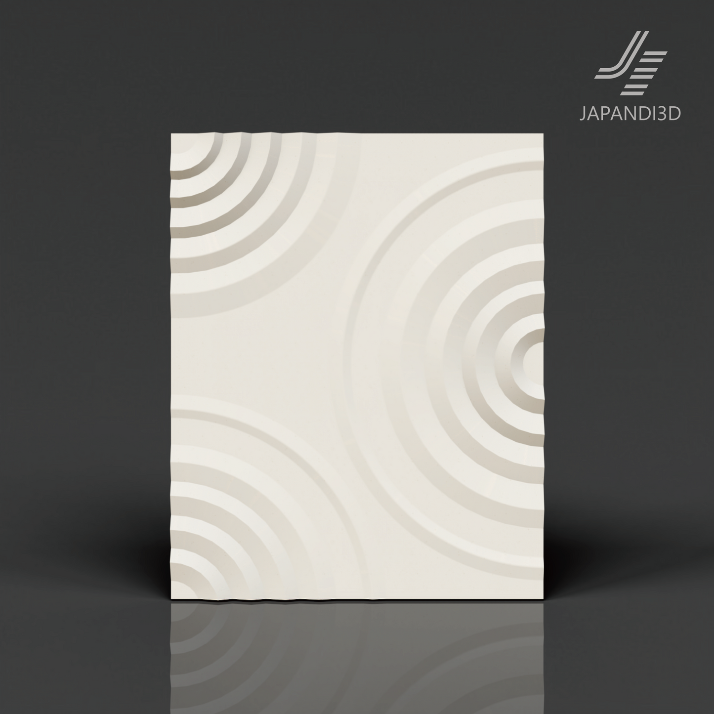 Relief Panel Ripple W800×H1000×D40 Off-White – concentric arc relief wall panel casting subtle shadows, FBX/GLB