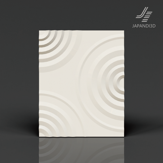 Relief Panel Ripple W800×H1000×D40 Off-White – concentric arc relief wall panel casting subtle shadows, FBX/GLB