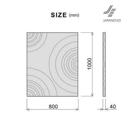 Relief Panel Ripple – size diagram W800 × H1000 × D40mm