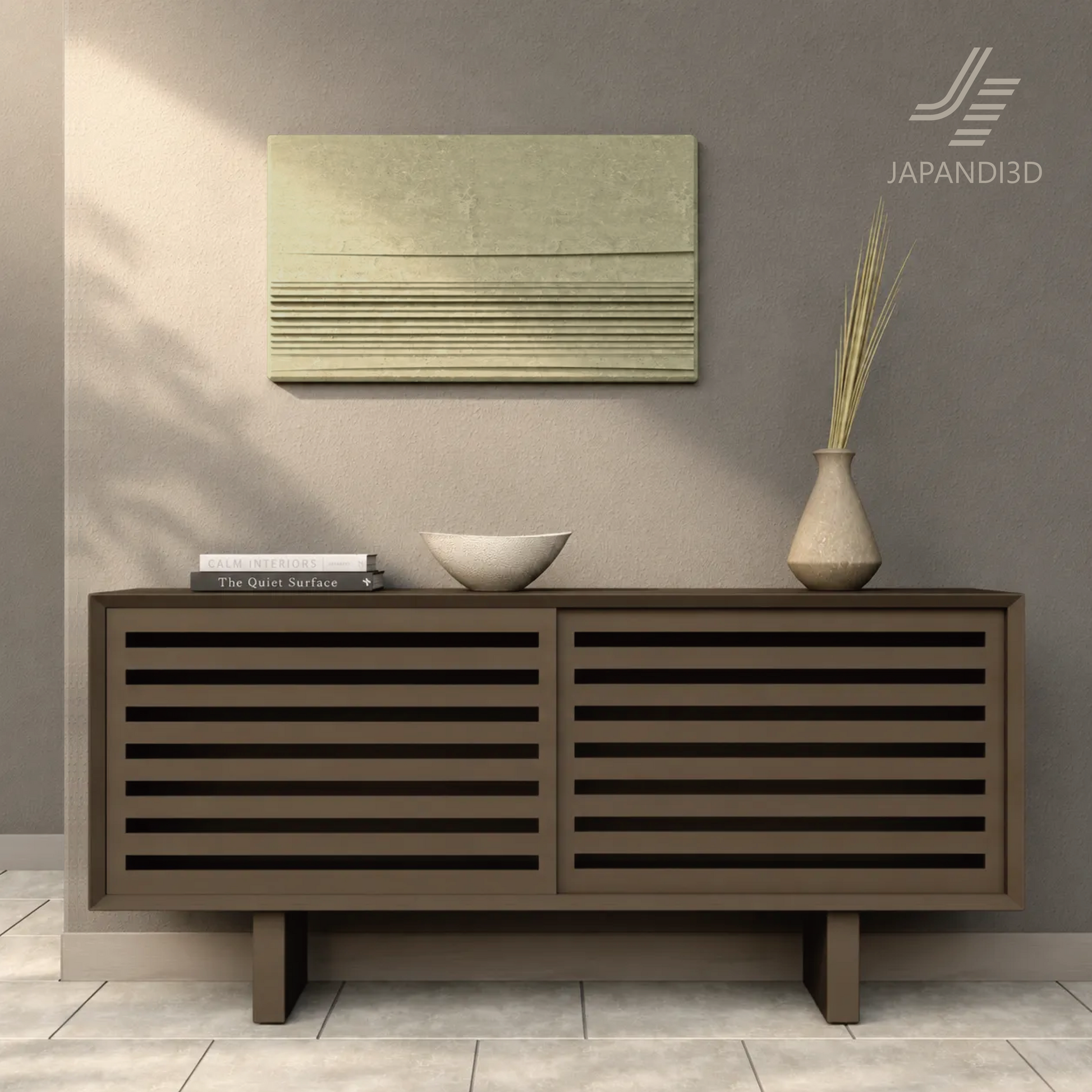 Relief Panel Strata detail view, light and shadow on vertical grooves, wall relief 3D model FBX GLB for interior visualization