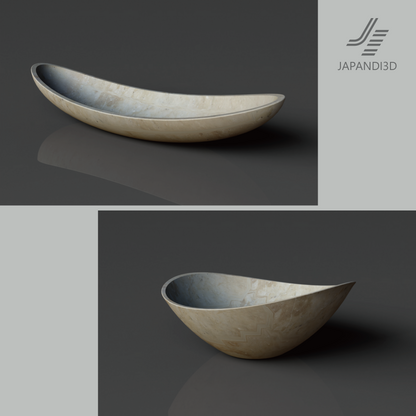 Oval Tray 2 Variations 3D model, wavy curved oval trays in stone-look finish, long oval and round oval set, FBX GLB assets for Japandi interior rendering