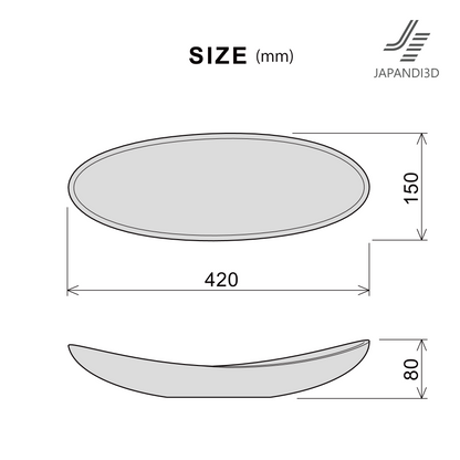 Oval Tray Long Oval dimensions chart, W420 D150 H80, 3D model FBX GLB for interior rendering