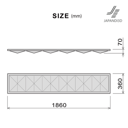 Wall Art Origami Size Chart - Dimensions W1860 H360 D70mm - 2-Piece Set Specifications