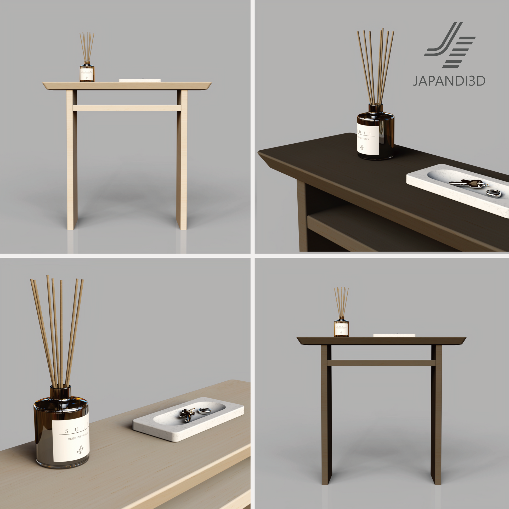 Console Table W900 D290 H800mm – Light and Dark color set, Japandi console table 3D model FBX GLB for architectural visualization