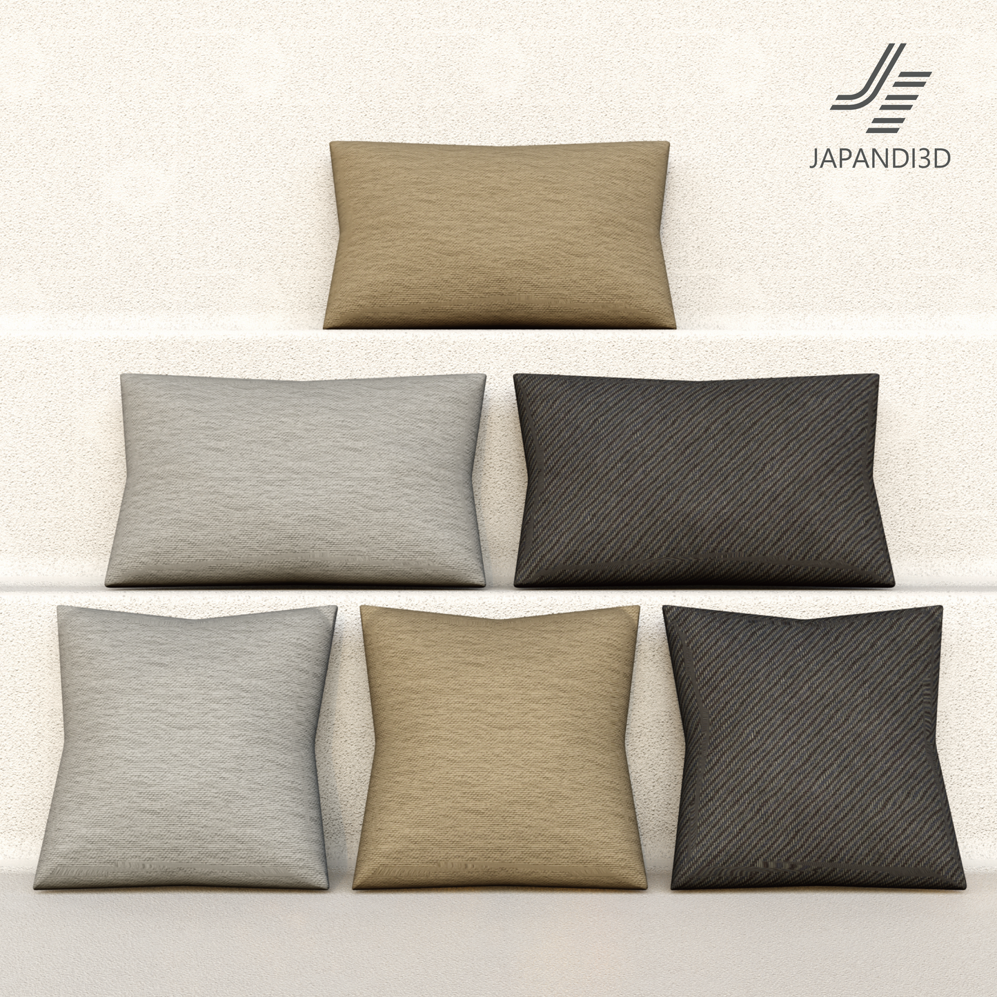 Cushion Set 6 Variations - Rectangular and Square Types - Light Dark Ochre Colors