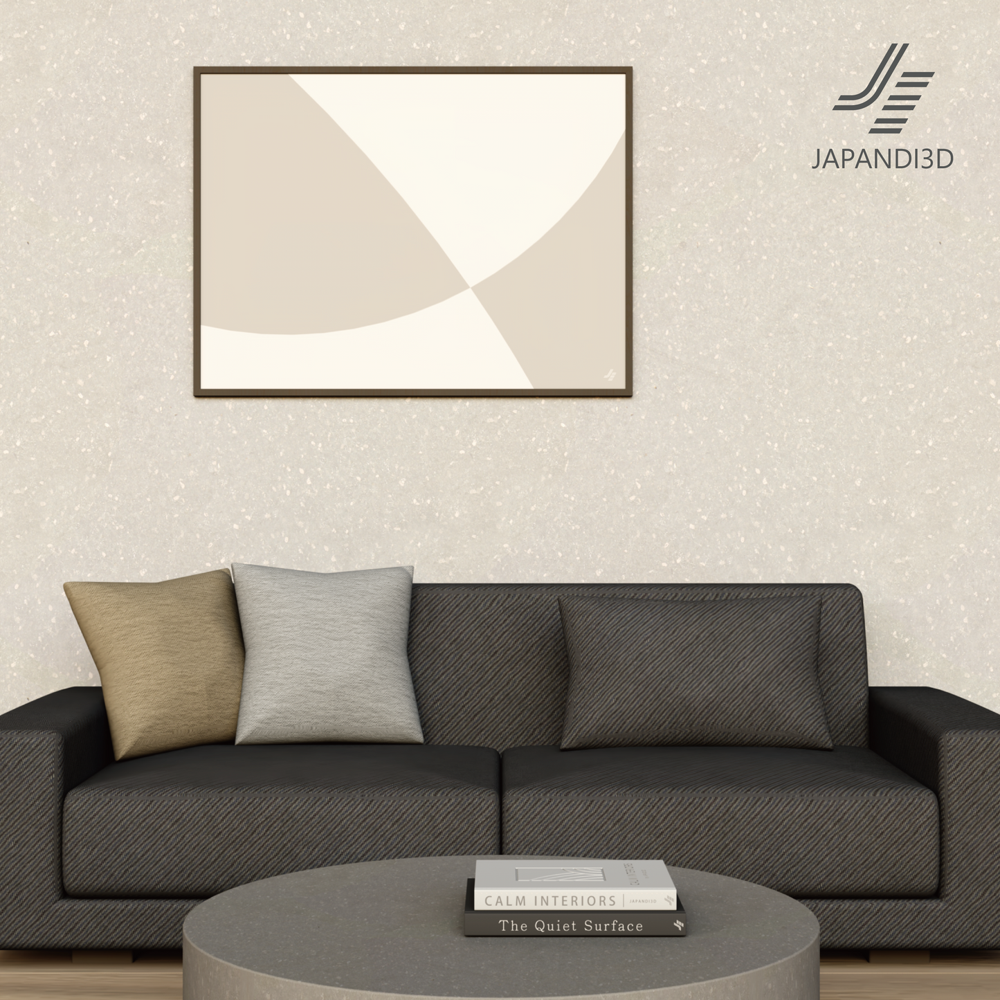 Cushions on Dark Sofa - Multiple Color Arrangement - Japandi Modern Interior 3D Model