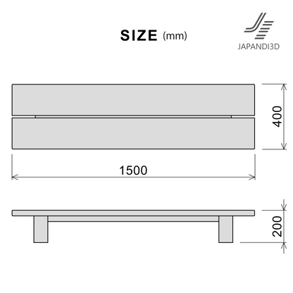 Display Table dimensions chart, W1500 D400 H200, 3D model FBX GLB for interior rendering