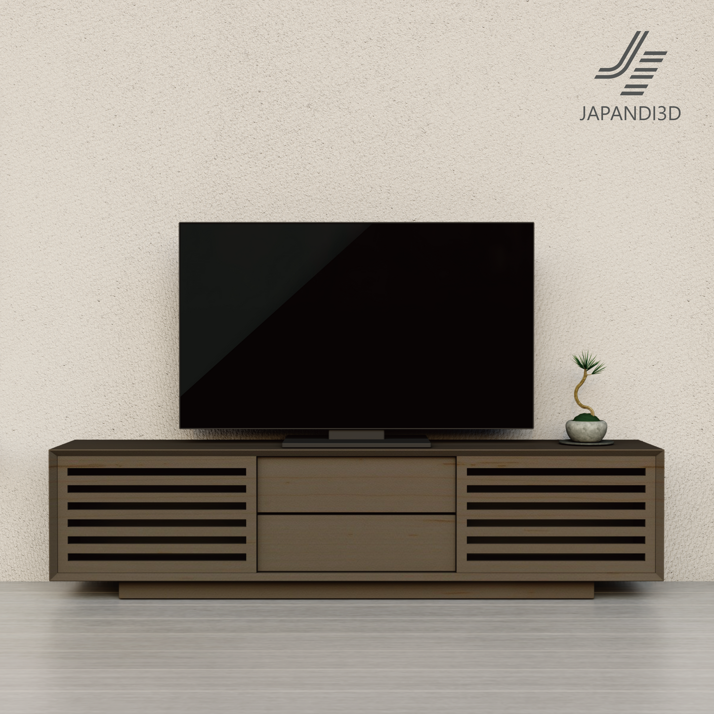TV board W2000 3D model – sliding door design for architectural visualization
