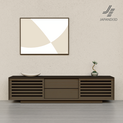 TV board W2000 3D model – horizontal slat door detail shot