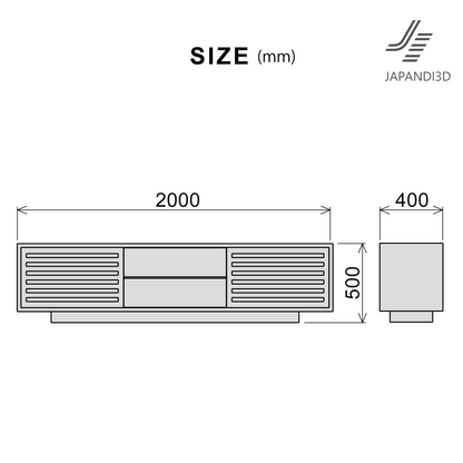 TV board W2000 dimensions diagram – W2000 D400 H500mm