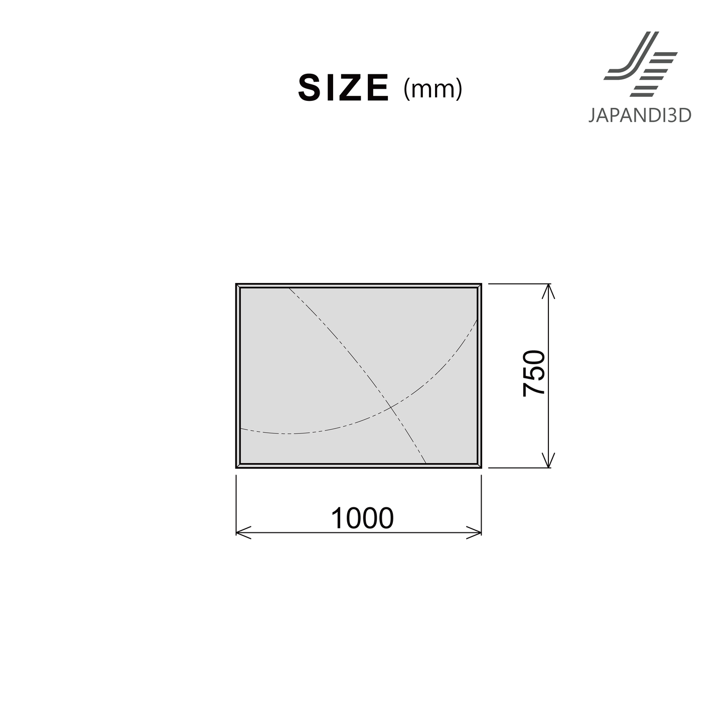 Wall art dimensions diagram – W1000 H750mm