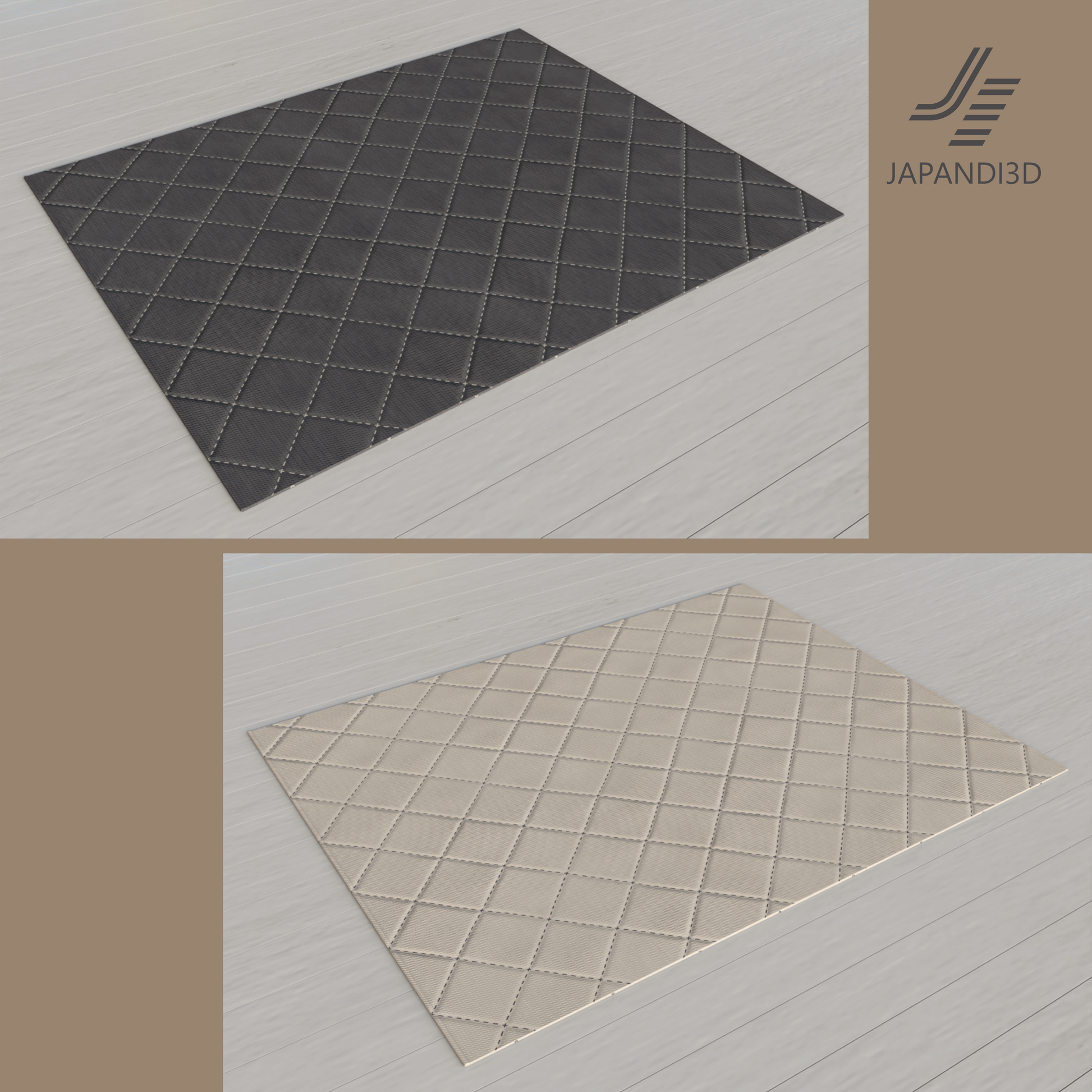 Diamond Stitch Rug 2 Colors - Gray and Ivory Versions - Geometric Pattern Comparison