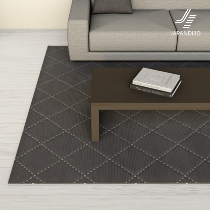 Diamond Stitch Rug Gray in Living Room - Geometric Pattern on Wood Floor - 3D Model FBX GLB
