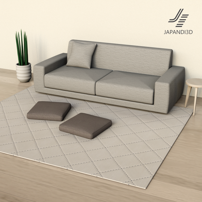 Diamond Stitch Rug Ivory with Sofa and Cushions - Japandi Modern Interior - 3D Asset for Archviz