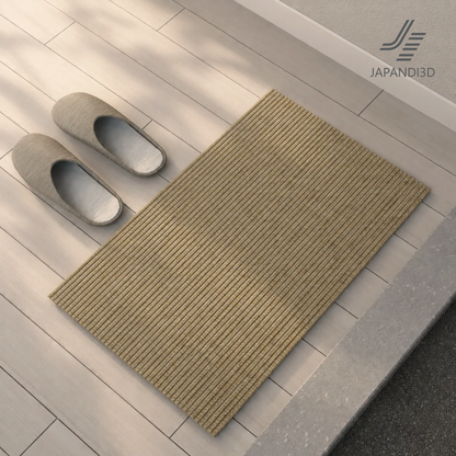 Jute Floor Mat styling scene, natural fiber rug for entrance and kitchen, Japandi and natural interiors, 3D model FBX GLB