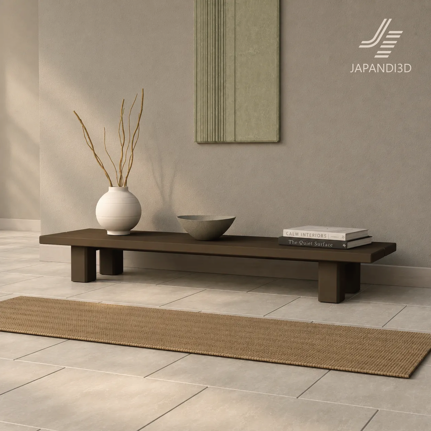 Jute Floor Mat detail view, woven texture of natural jute mat, 3D model FBX GLB for interior visualization