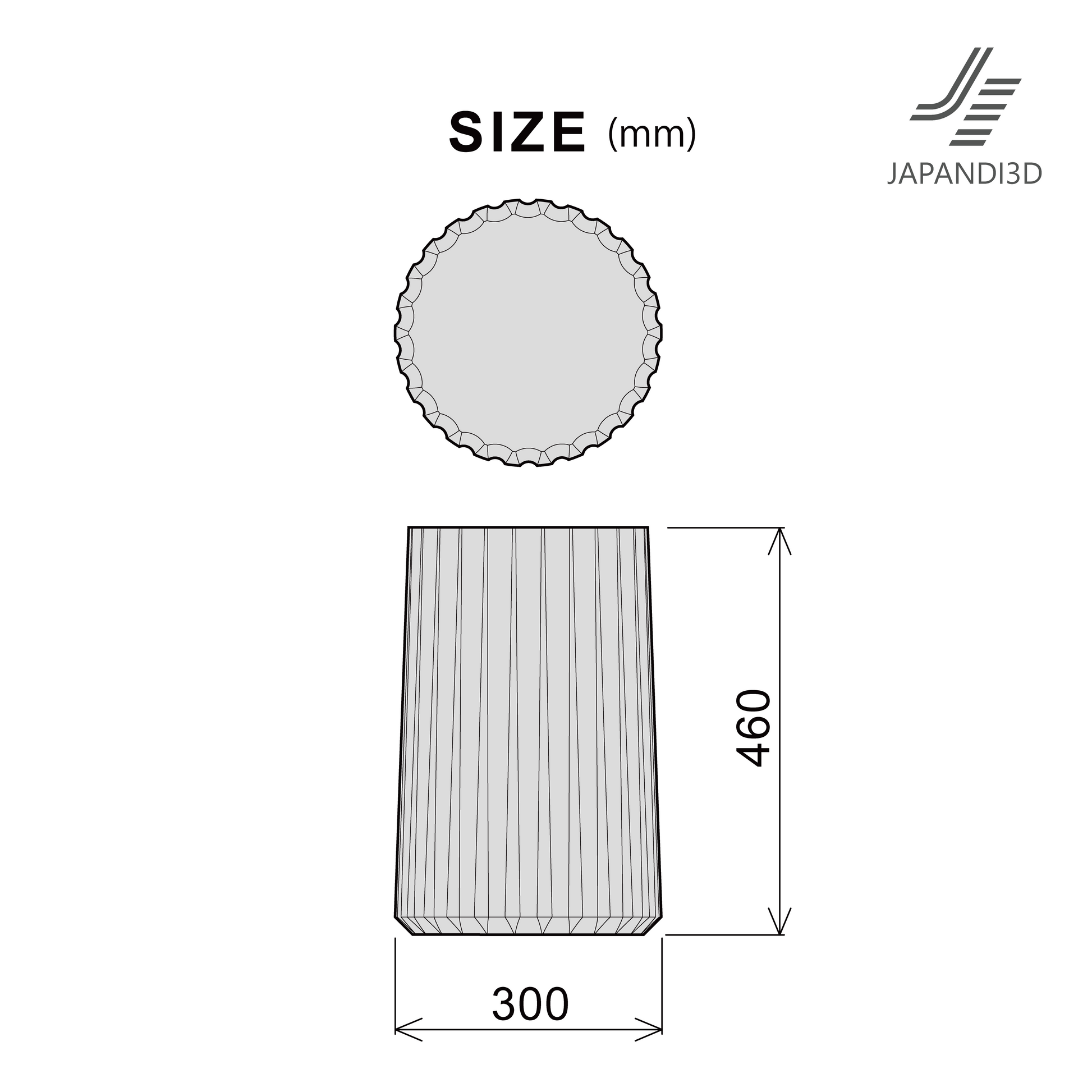 Stone Side Table Size Chart - Dimensions Diameter 300mm Height 460mm - 3 Color Variations