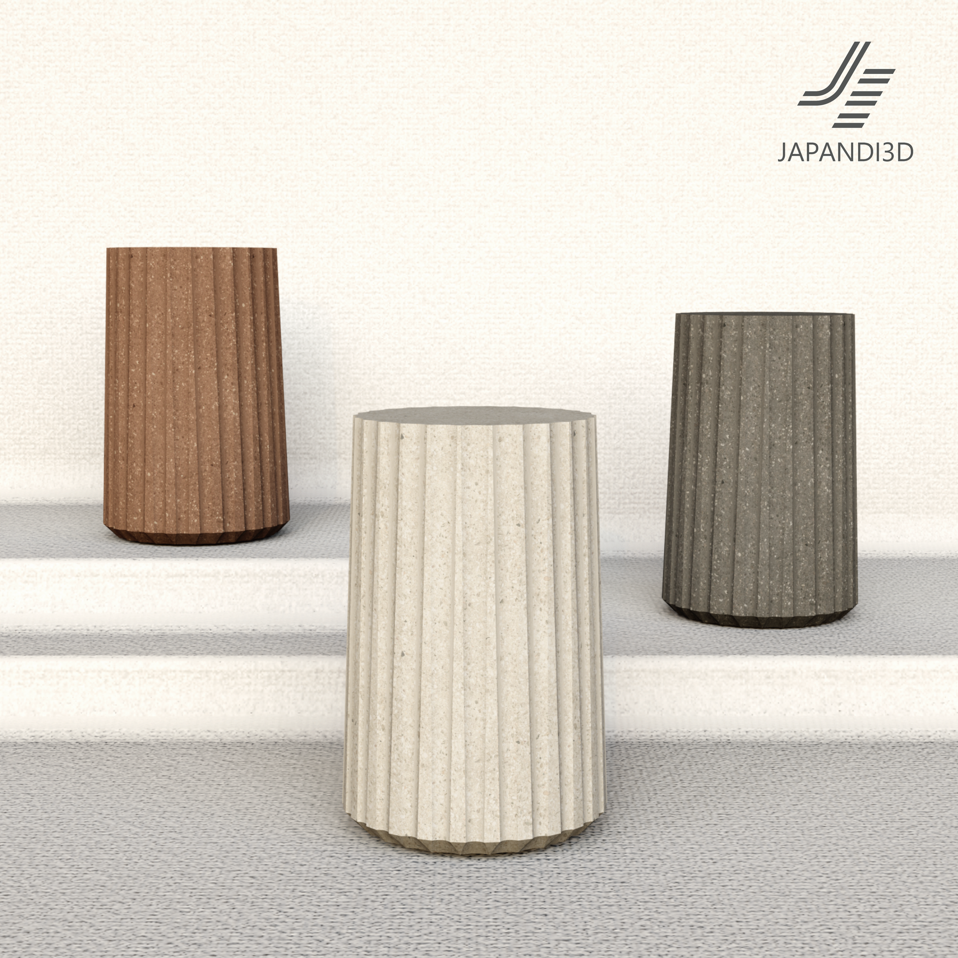 Stone Side Table Light Version - With Books and Plant - Japandi Modern Interior 3D Model FBX GLB