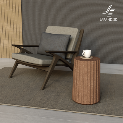 Stone Side Table in Living Room Scene - Ribbed Texture Design - Modern Furniture 3D Asset