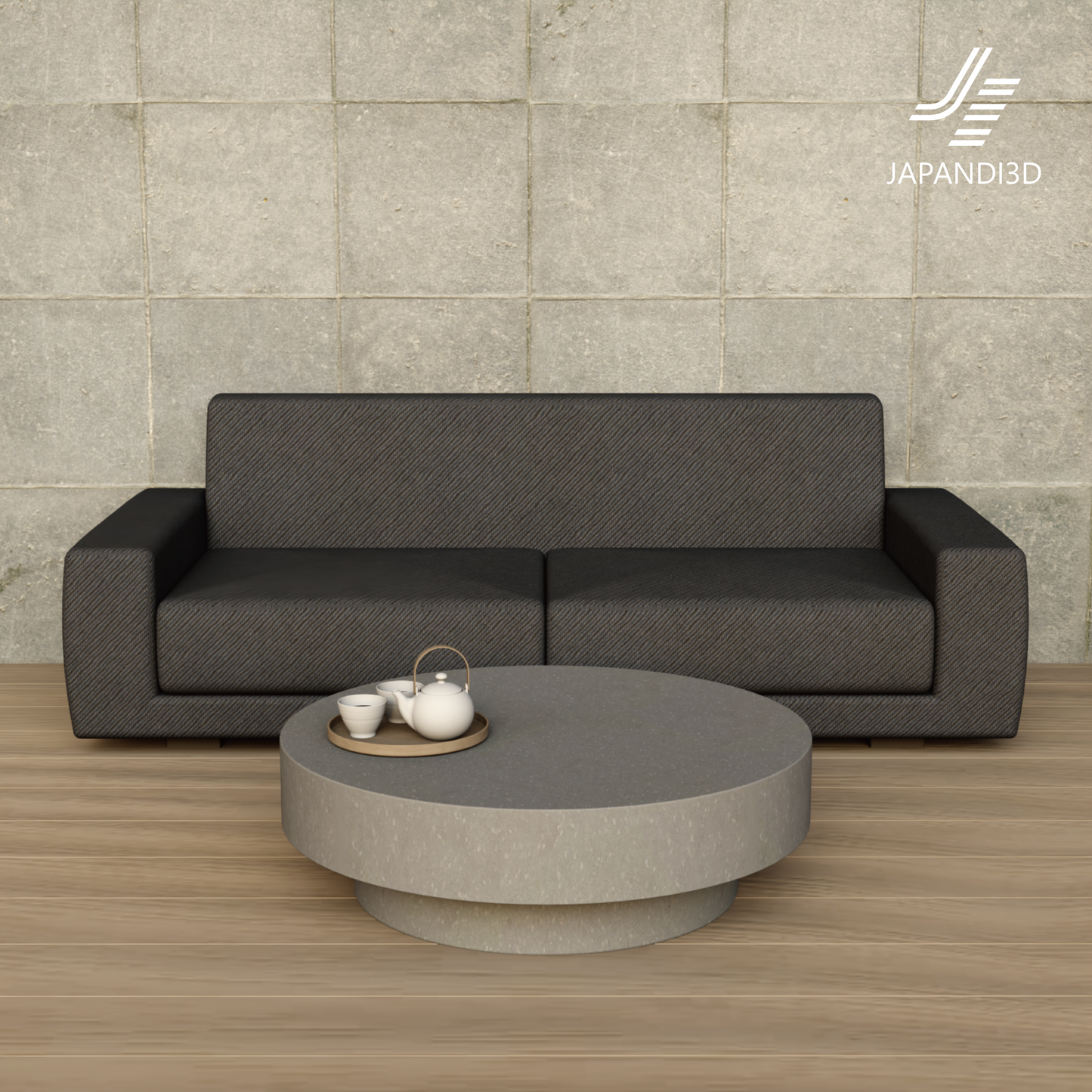 Wide Sofa 2000mm 3D Model - Minimalist Japanese Nordic Design - Interior Scene Asset for Archviz