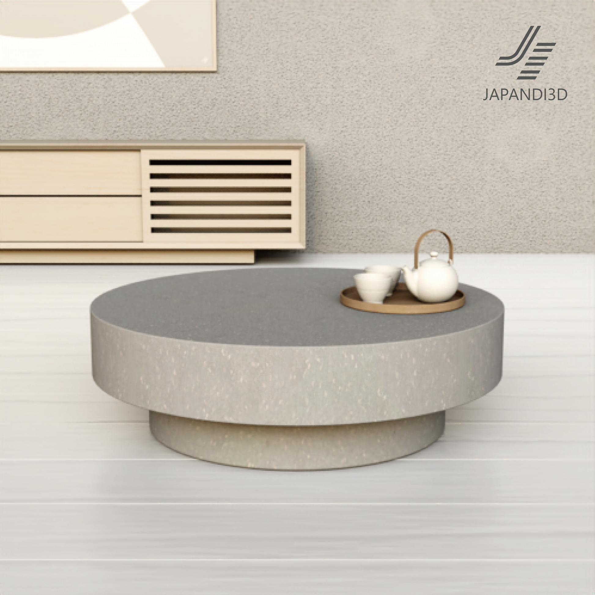 Stone Coffee Table 2 Sizes φ750 φ900 H280 3D model FBX GLB Japandi living room architectural visualization