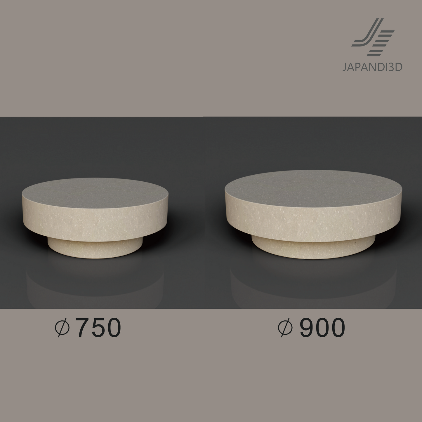 Stone Coffee Table Small φ750 Large φ900 size comparison 3D model FBX GLB
