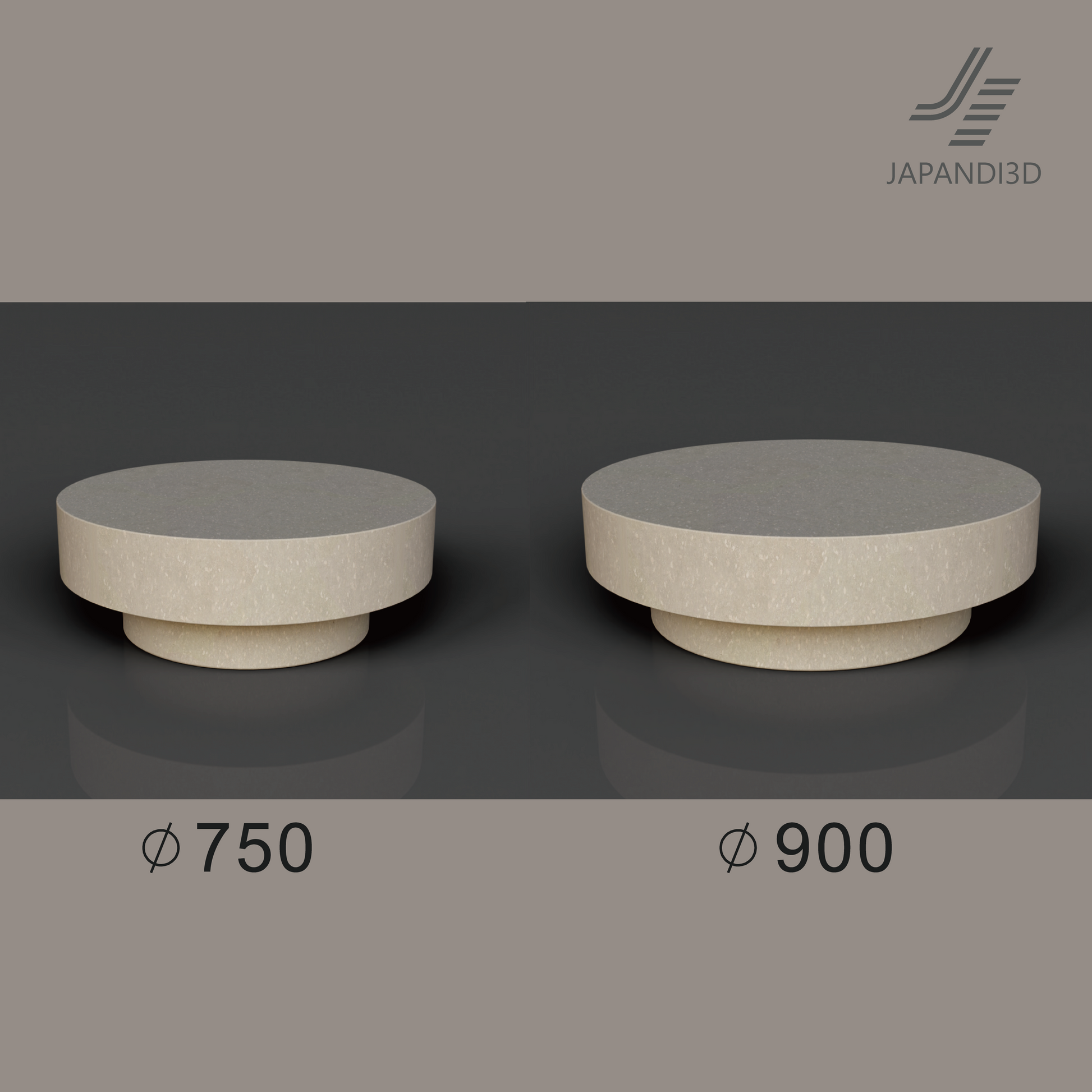 Stone Coffee Table Small φ750 Large φ900 size comparison 3D model FBX GLB
