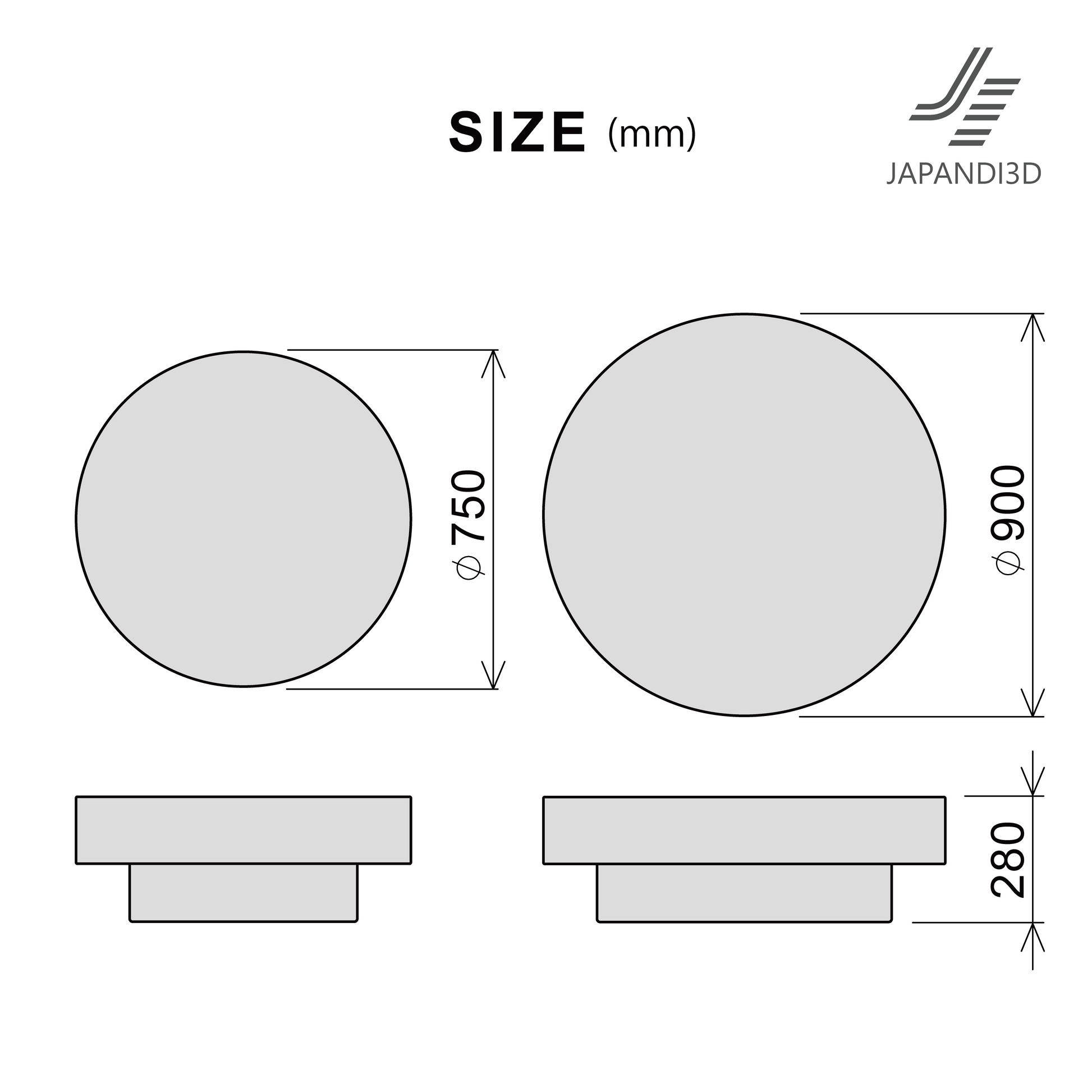 Stone Coffee Table 2 Sizes dimensions chart φ750 φ900 H280
