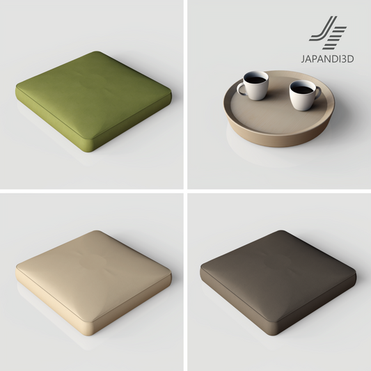 Japanese floor cushion set 3D model for ryokan or cafe visualization