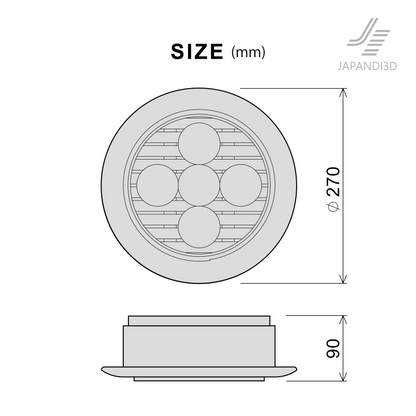 Bamboo Steamer (SEIRO) size chart - Open, Dia. 270 x H90 mm