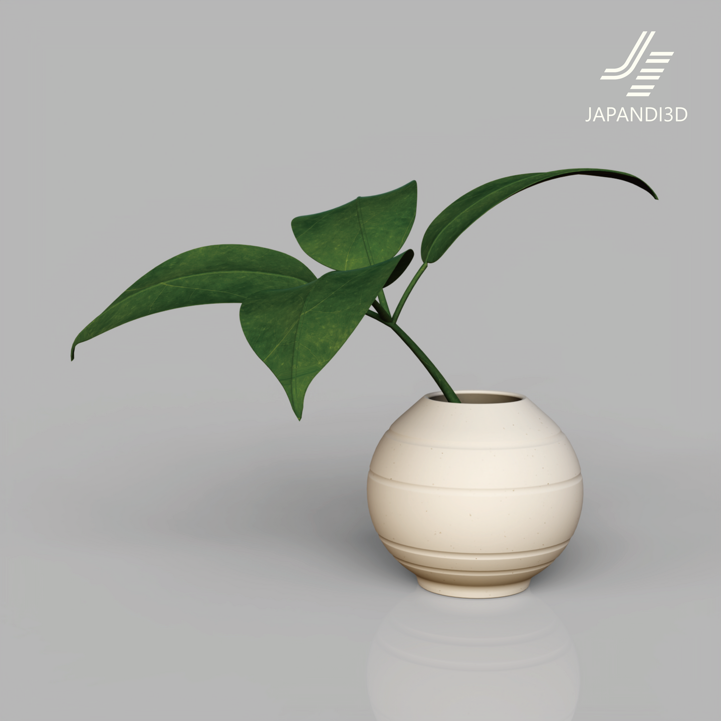 Botanical Leaf 3D Model with Vase - Large Green Leaves Interior Greenery - Japandi Wabi-Sabi FBX GLB
