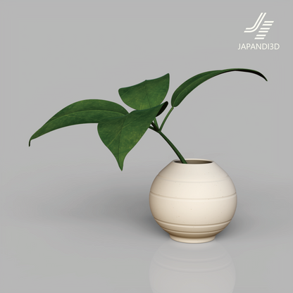 Botanical Leaf 3D Model with Vase - Large Green Leaves Interior Greenery - Japandi Wabi-Sabi FBX GLB