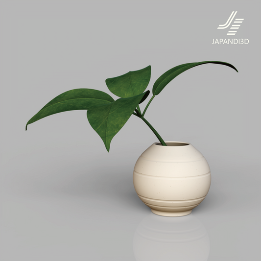 Botanical Leaf 3D Model with Vase - Large Green Leaves Interior Greenery - Japandi Wabi-Sabi FBX GLB