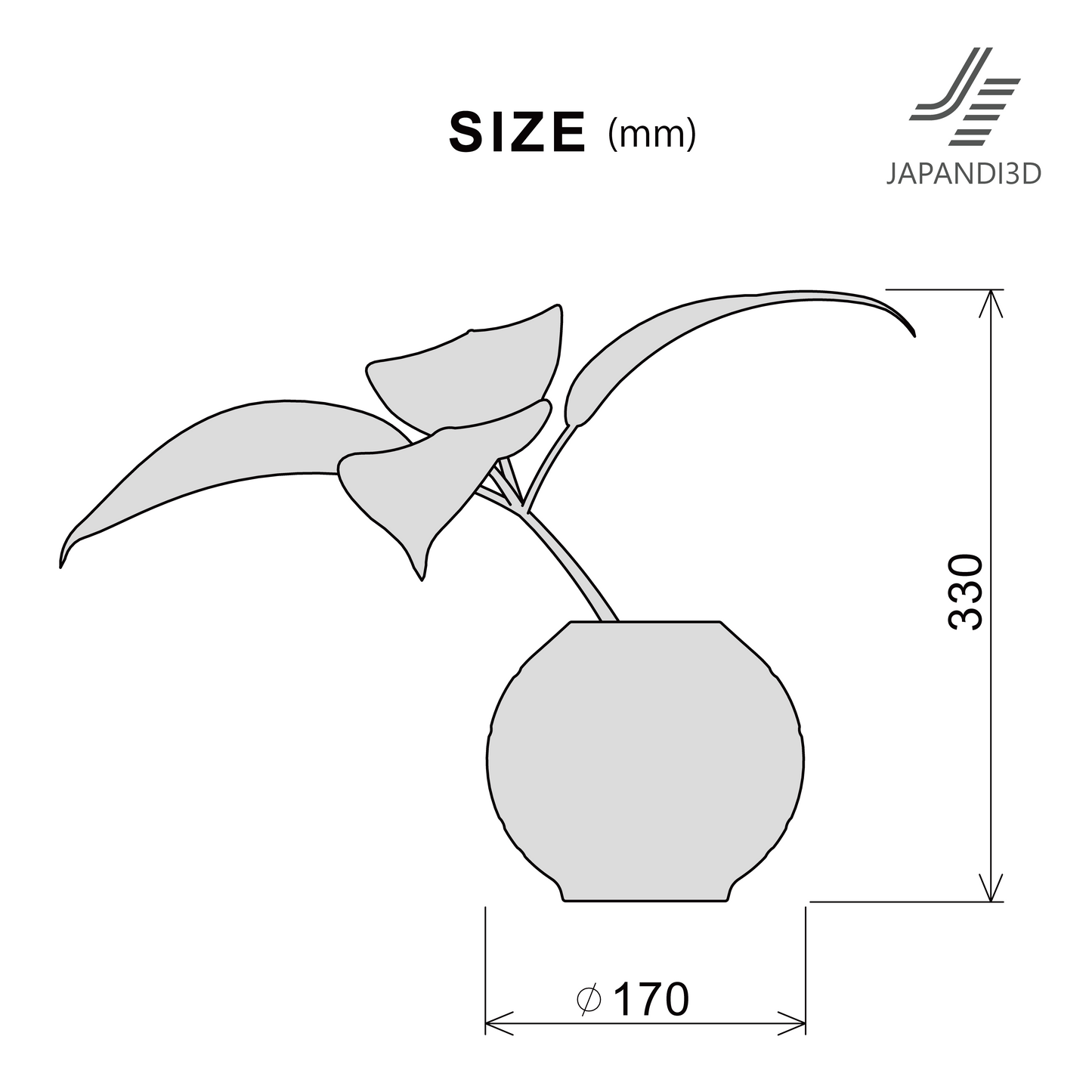 Botanical Leaf Size Chart - Dimensions Height 330mm Diameter 170mm - Specifications
