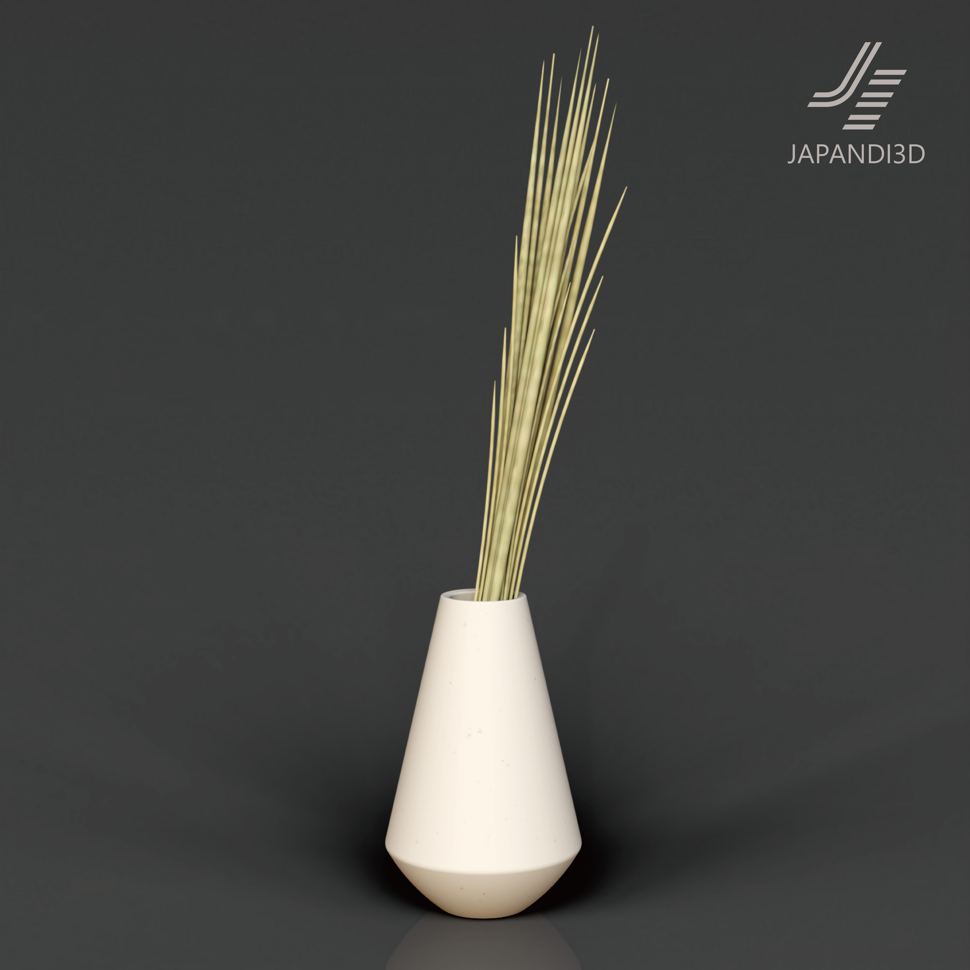 Decorative Stems 3D Model with White Vase - Minimalist Interior Greenery - Height 660mm - FBX GLB Format