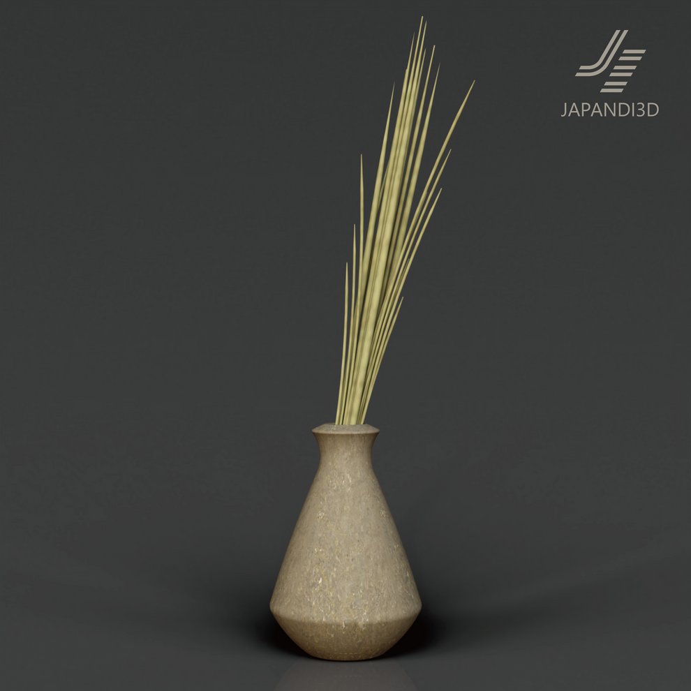 Decorative Stems 3D Model with White Vase - Minimalist Interior Greenery - Height 660mm - FBX GLB Format