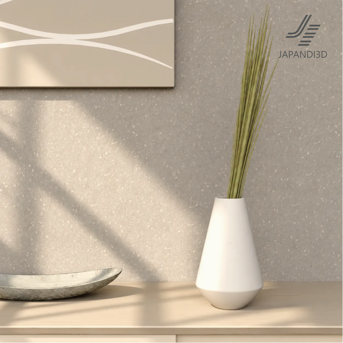 Decorative Stems in Japandi Interior Scene - Modern Home Decor Accent - 3D Asset for Architecture Visualization