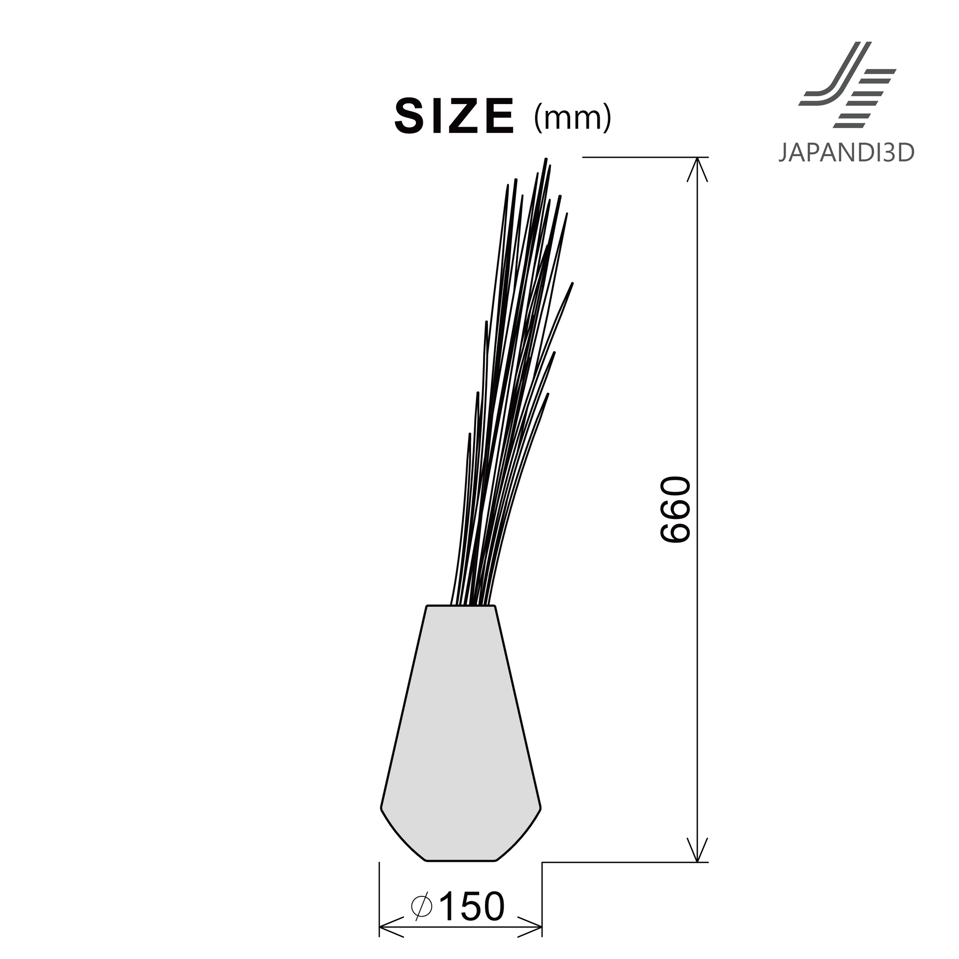Decorative Stems Size Chart - Dimensions Height 660mm Diameter 150mm - Specifications and Measurements